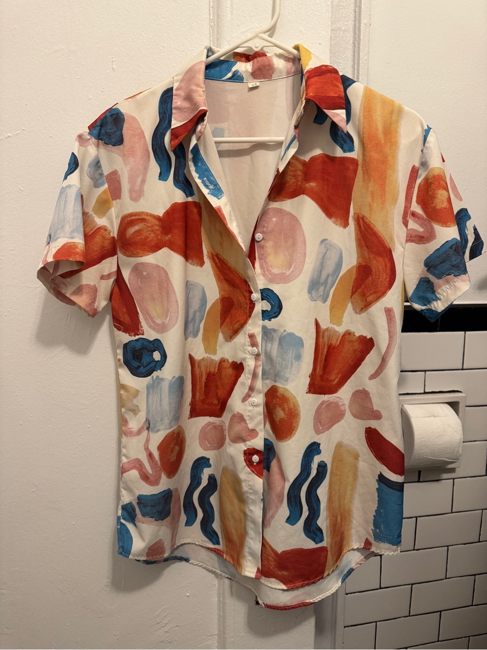 Women’s Abstract Paintstroke Short-Sleeve Shirt - Multicolor